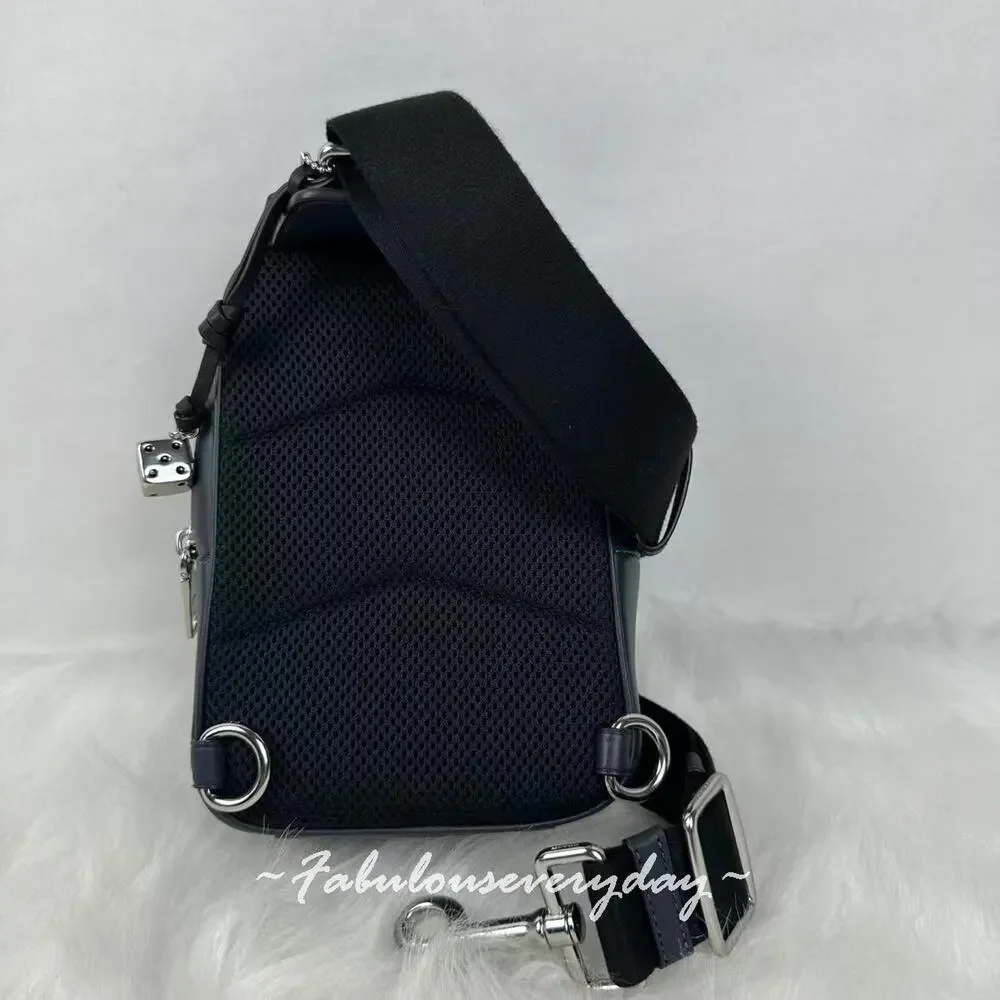 Coach Racer Sling Pack Signature Canvas With Charms/Silver/Denim Chalk CEB27 NWT